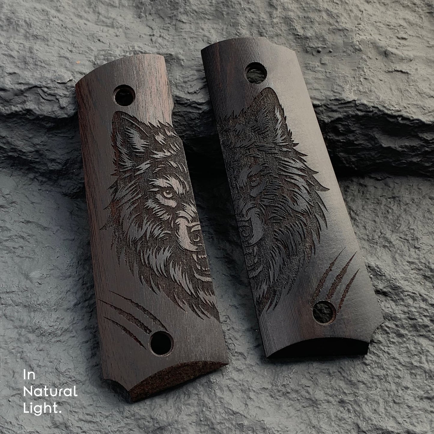 1911 Full Size Black Ebony Pistol Grips Bas-relief Wolf