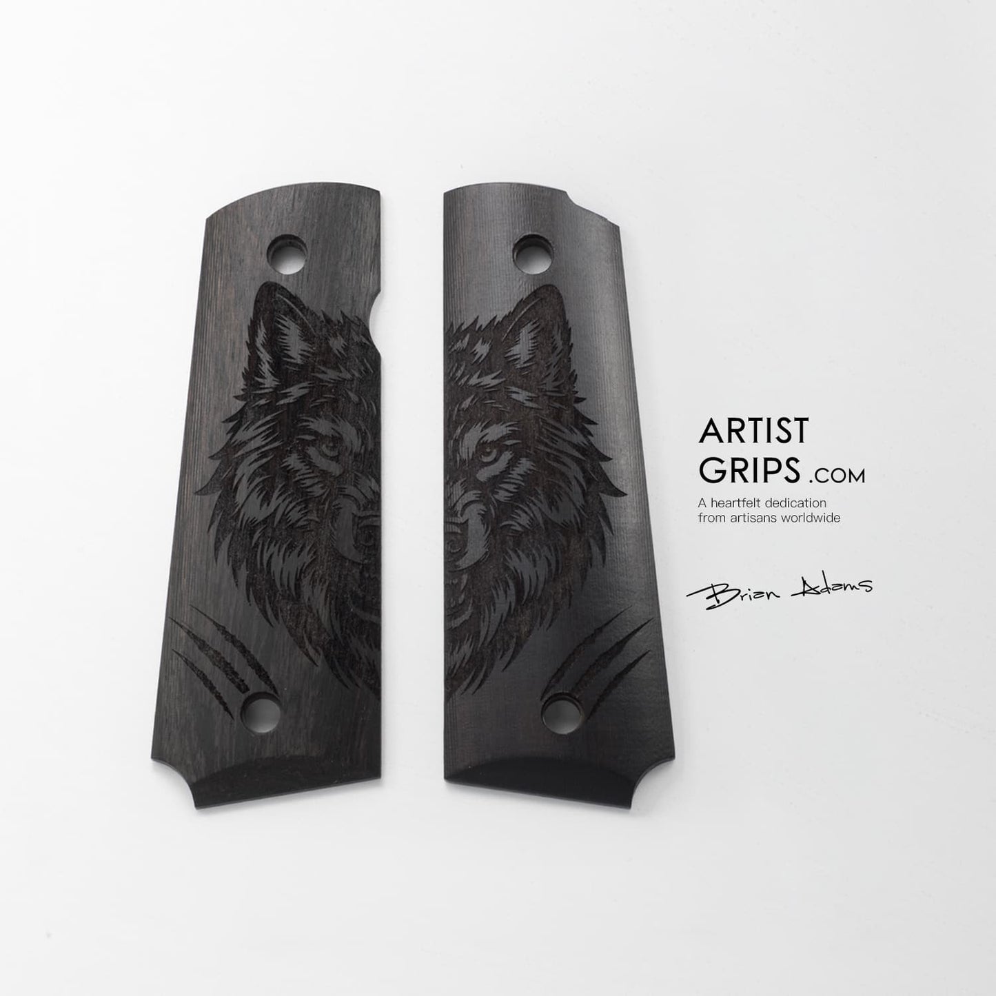 1911 Full Size Black Ebony Pistol Grips Bas-relief Wolf