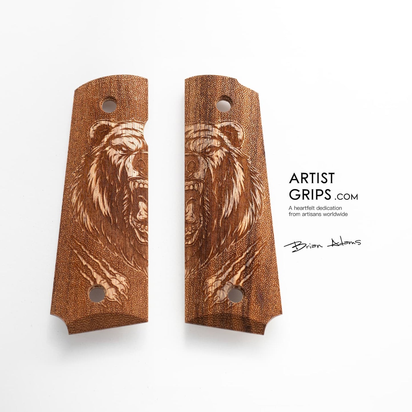 1911 Full Size wood Pistol Grips Bas-relief Bear