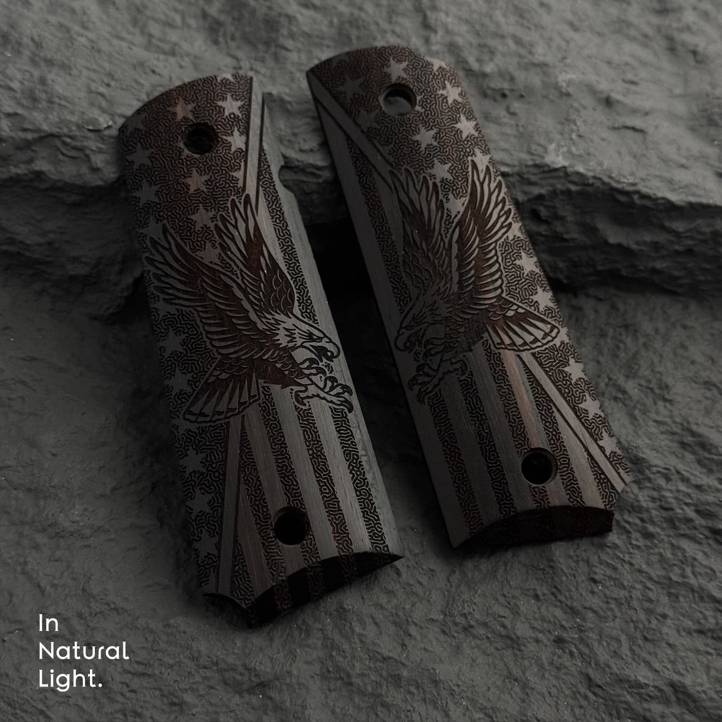 1911 Full Size Black Ebony Pistol Grips Bas-relief National Flag & Eagle