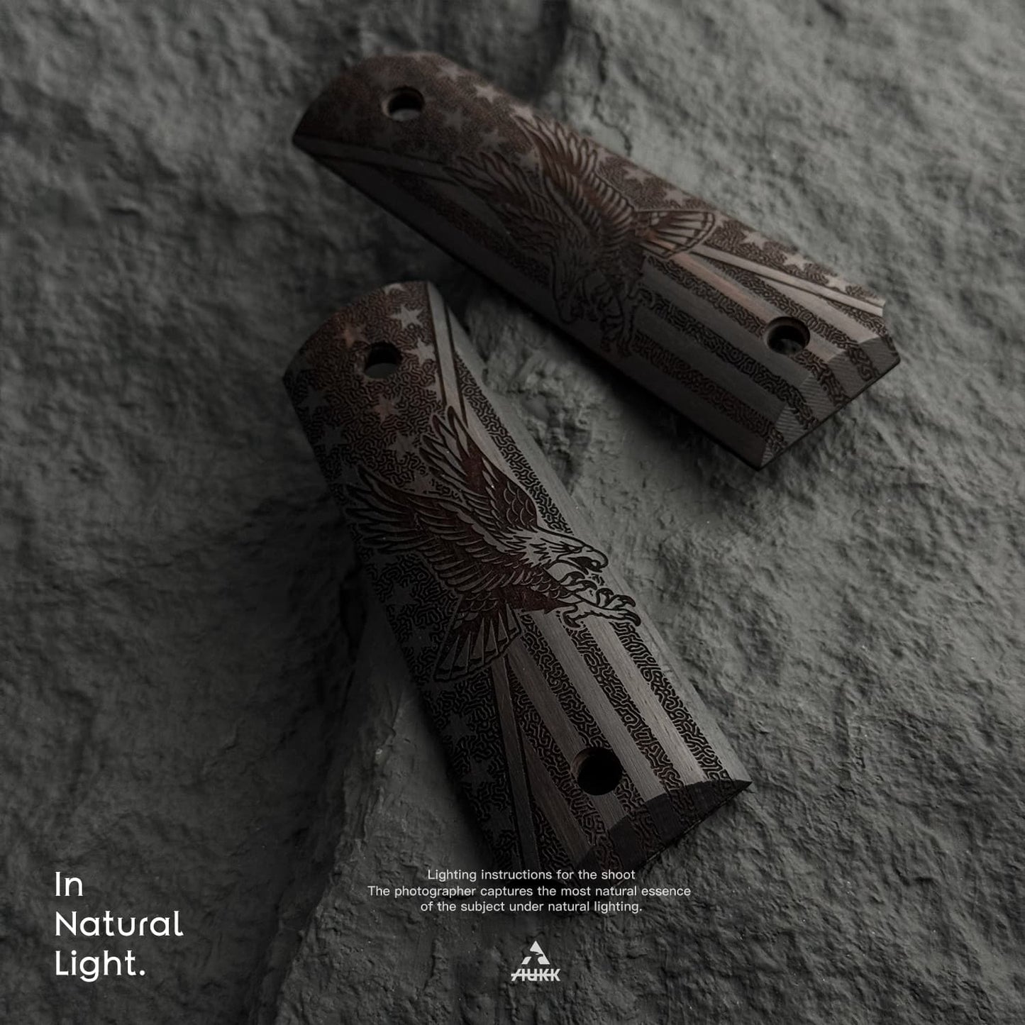 1911 Full Size Black Ebony Pistol Grips Bas-relief National Flag & Eagle
