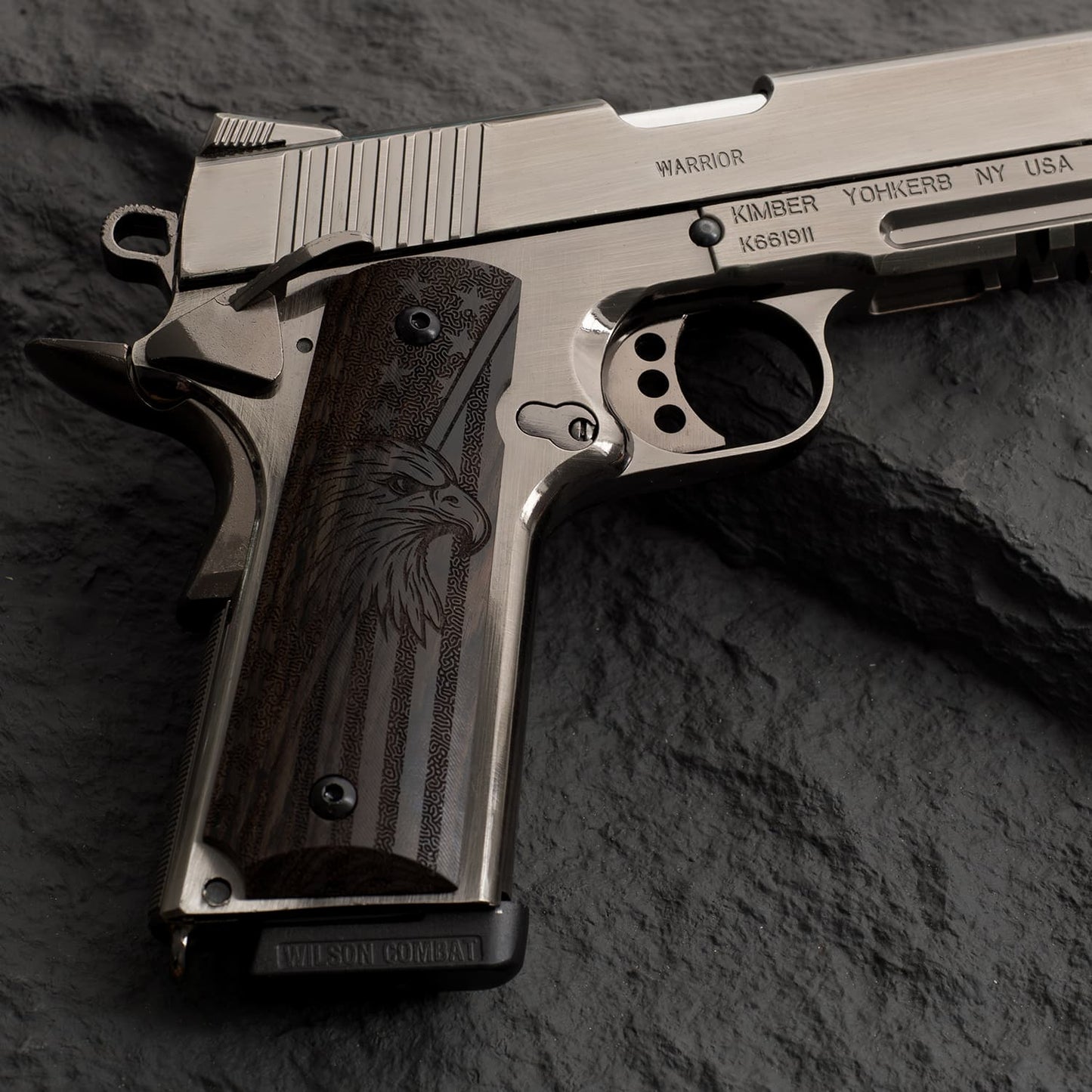 1911 Full Size Black Ebony Pistol Grips Bas-relief National Flag & Eagle
