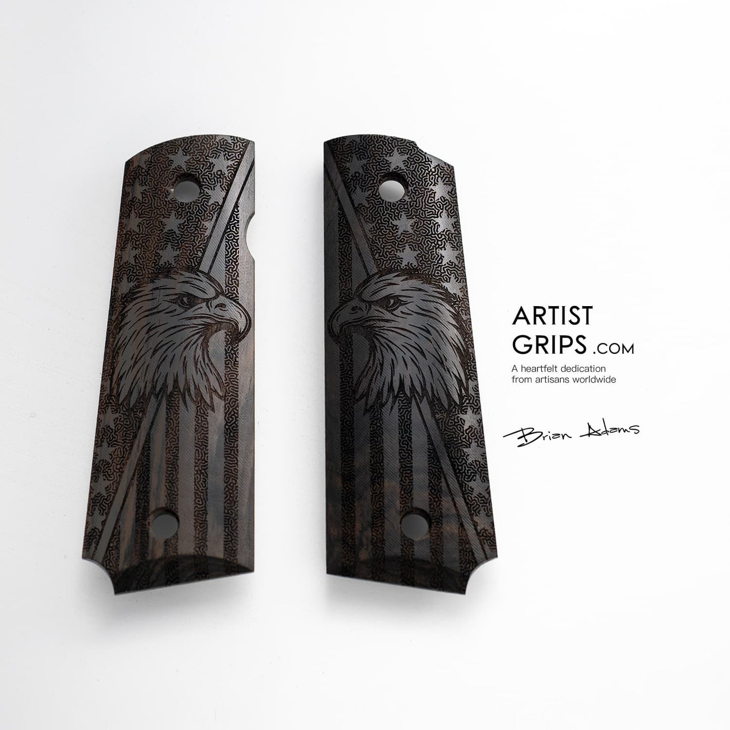 1911 Full Size Black Ebony Pistol Grips Bas-relief National Flag & Eagle