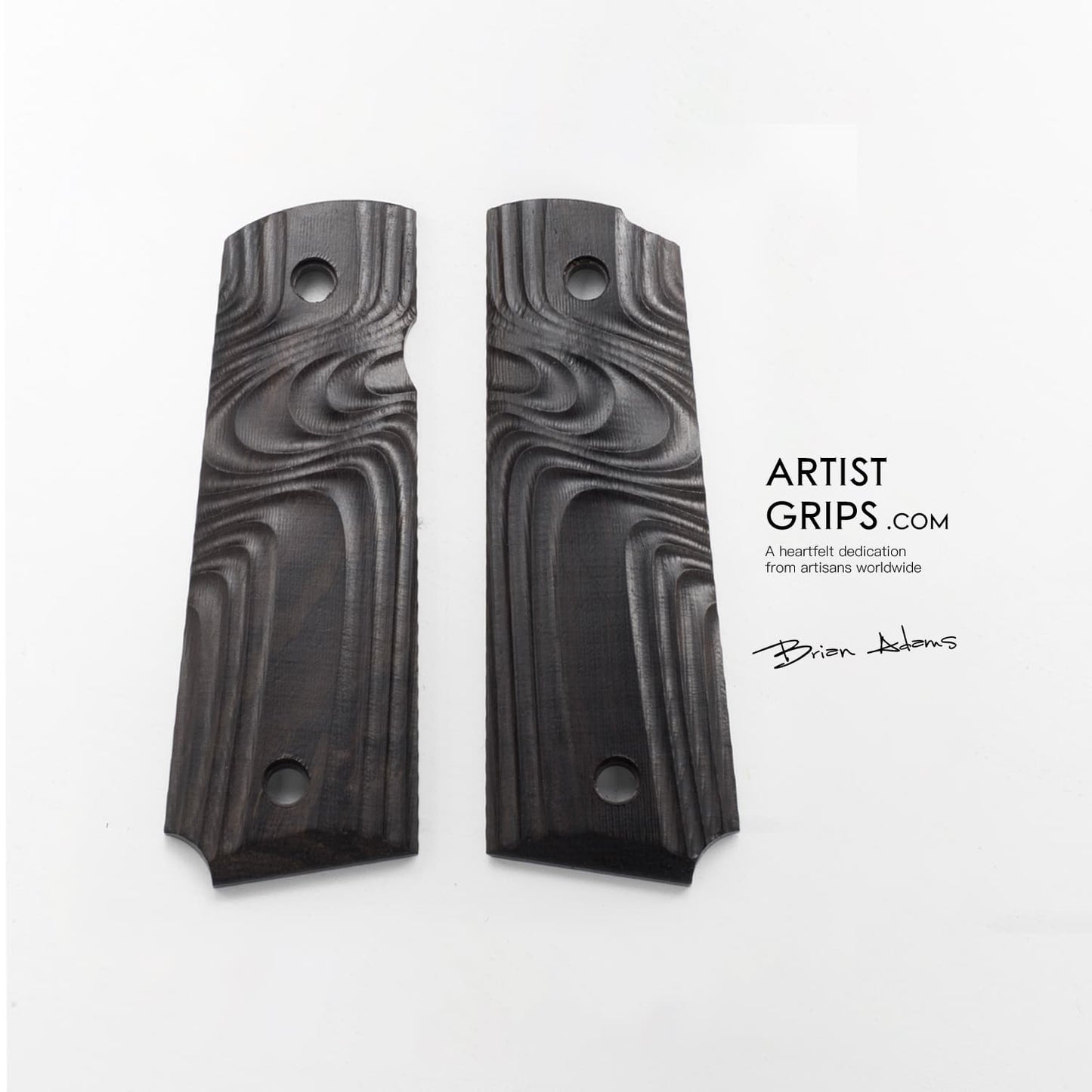 1911 Full Size Black Ebony Pistol Grips Relief Sculpture Ripple