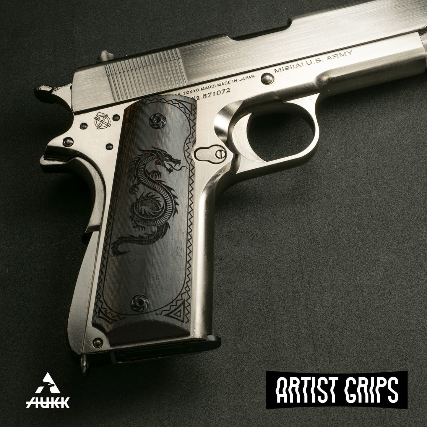 1911 Full Size Black Ebony Pistol Grips Bas-relief Dragon