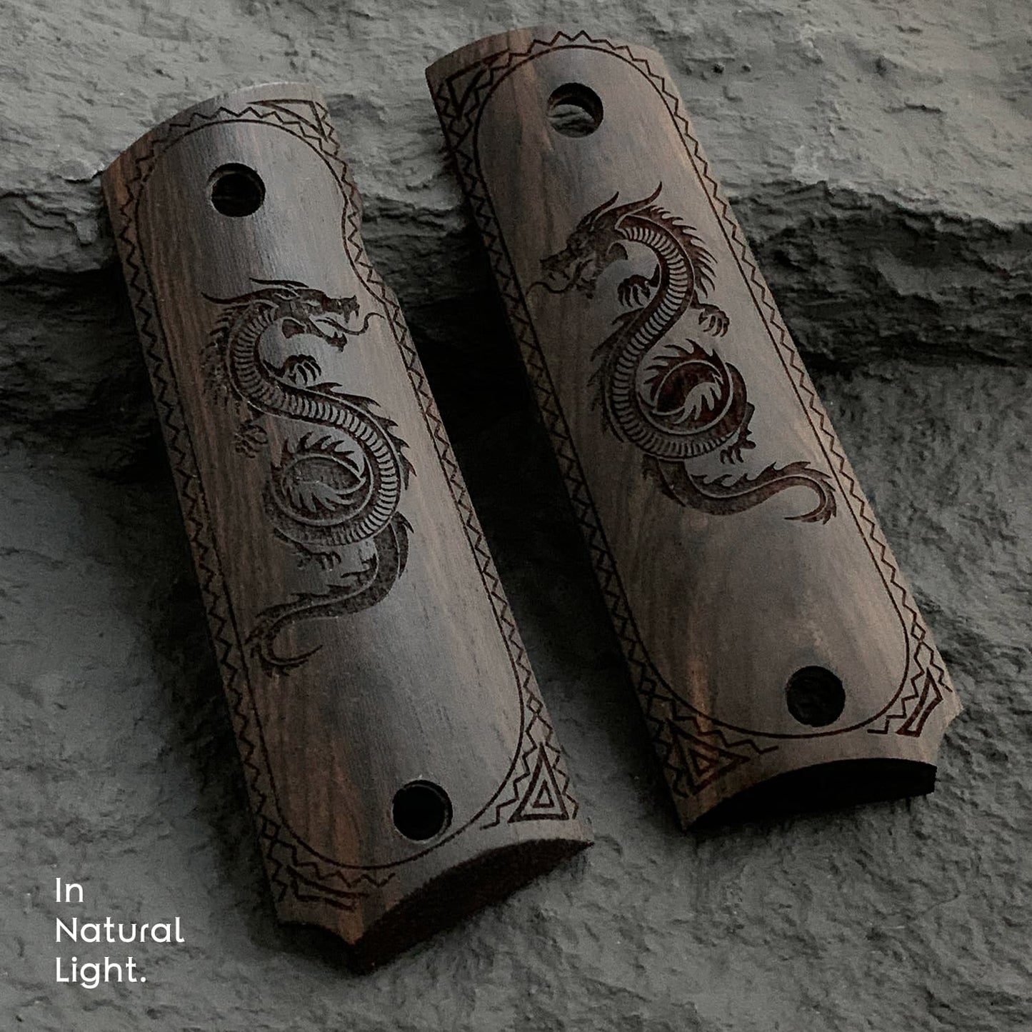 1911 Full Size Black Ebony Pistol Grips Bas-relief Dragon
