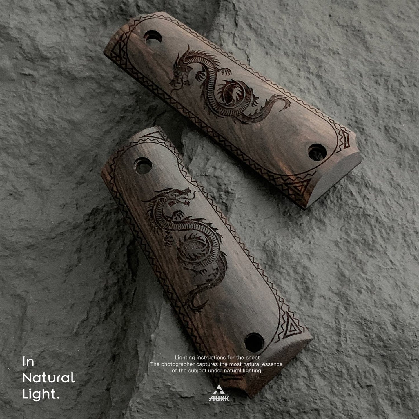1911 Full Size Black Ebony Pistol Grips Bas-relief Dragon