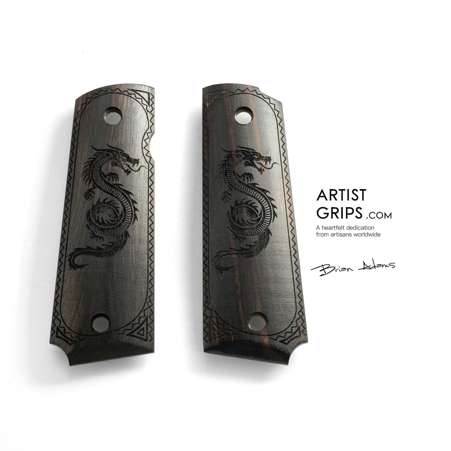 1911 Full Size Black Ebony Pistol Grips Bas-relief Dragon