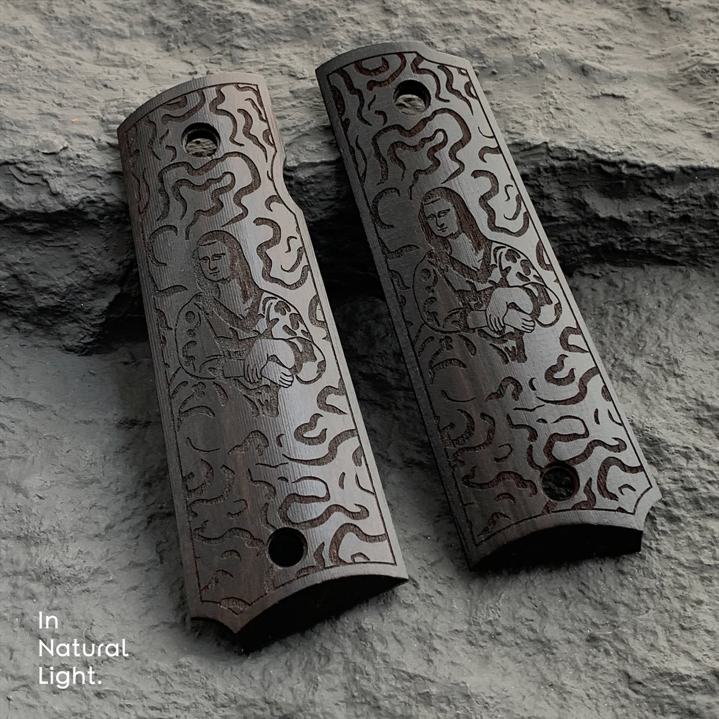 1911 Full Size Black Ebony Pistol Grips Bas-relief Mona Lisa