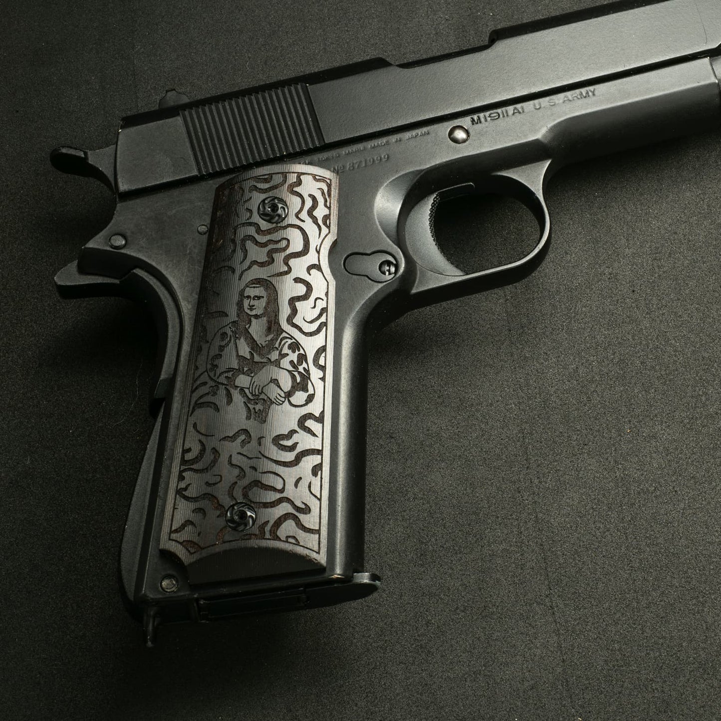 1911 Full Size Black Ebony Pistol Grips Bas-relief Mona Lisa