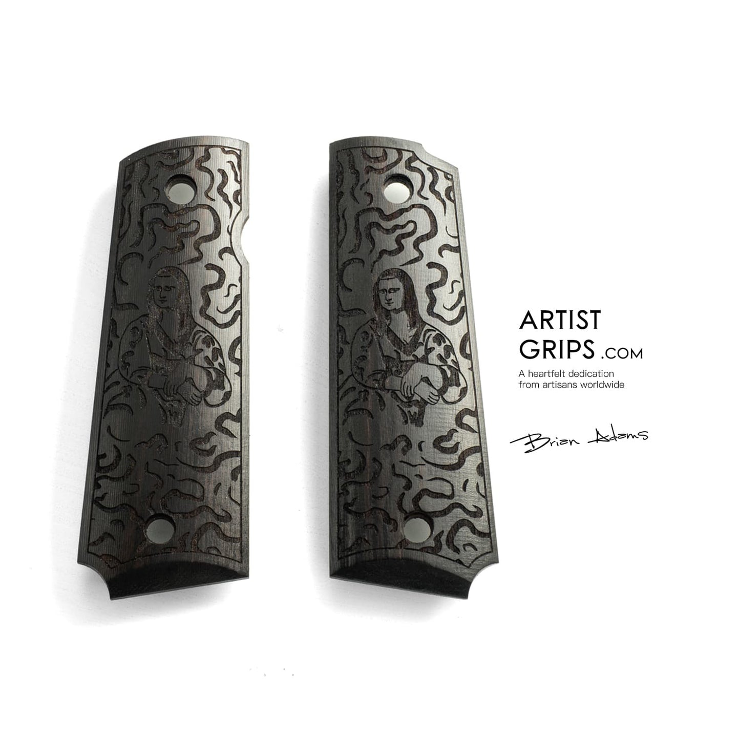 1911 Full Size Black Ebony Pistol Grips Bas-relief Mona Lisa