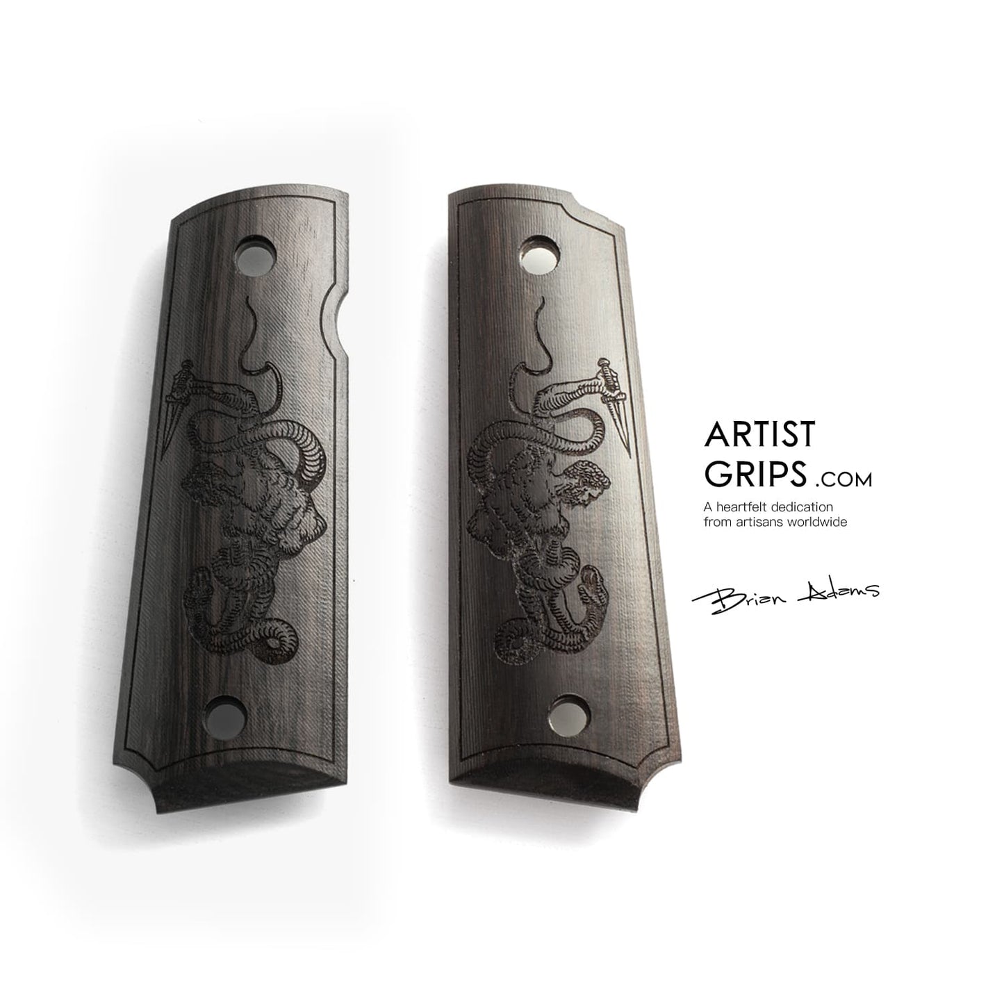 1911 Full Size Black Ebony Pistol Grips Bas-relief Ancient Greek Mythology