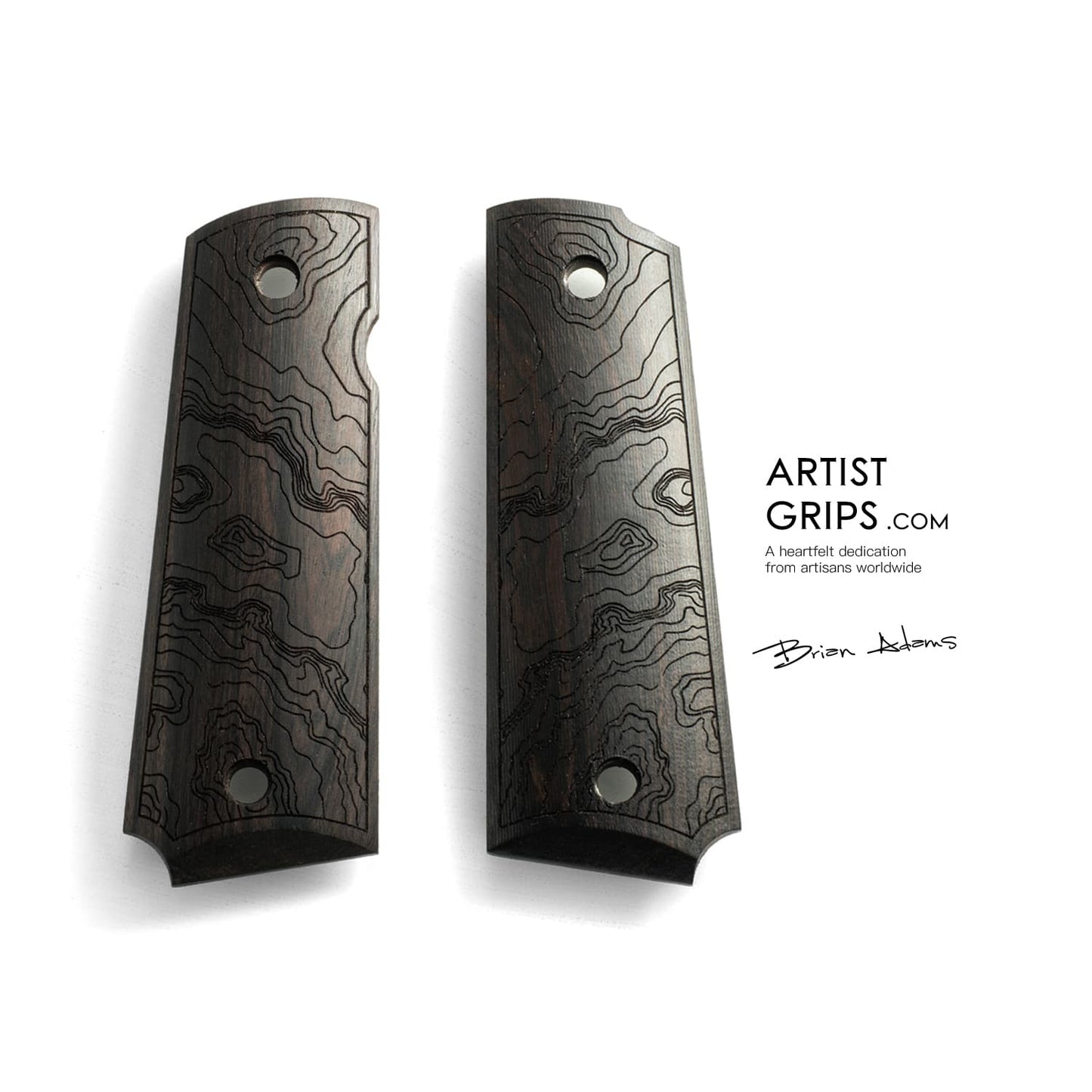 1911 Full Size Black Ebony Pistol Grips Bas-relief Contour
