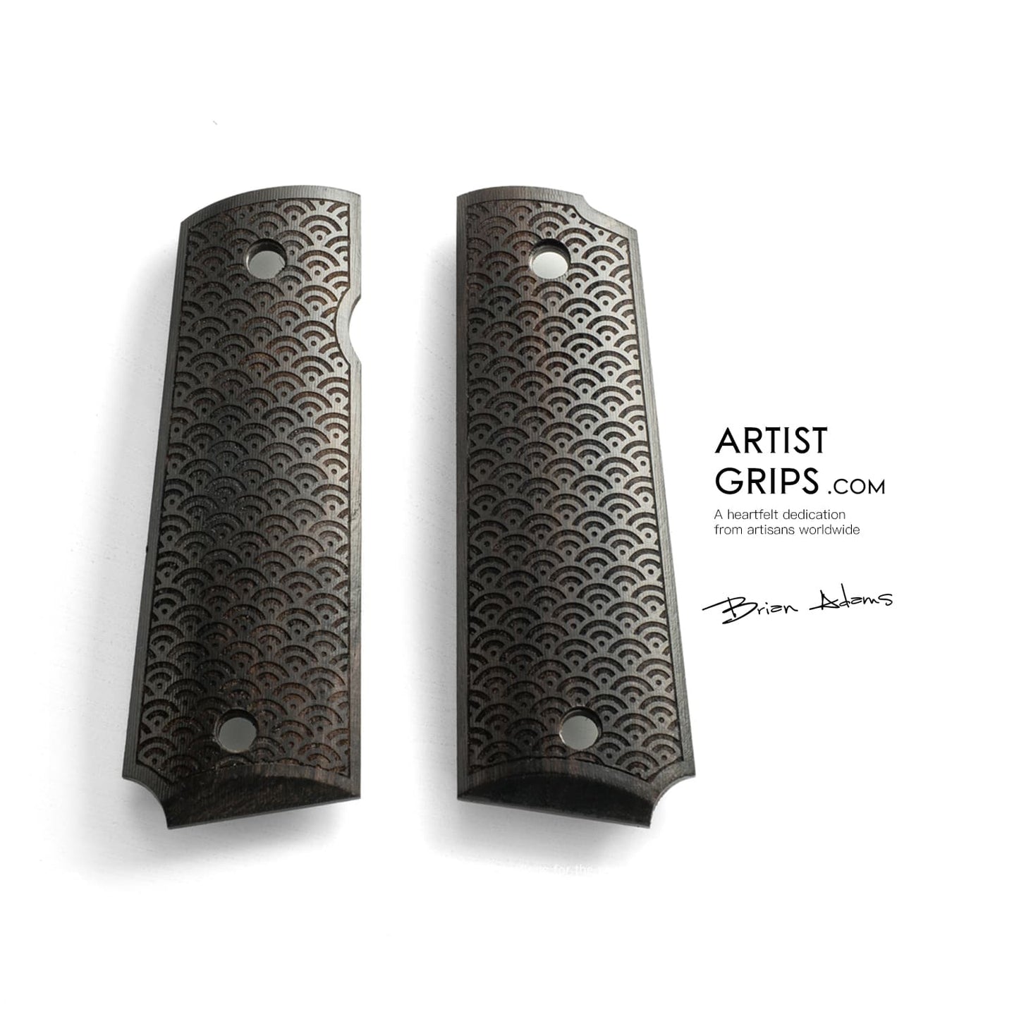1911 Full Size Black Ebony Pistol Grips Bas-relief Japanese Wave Pattern