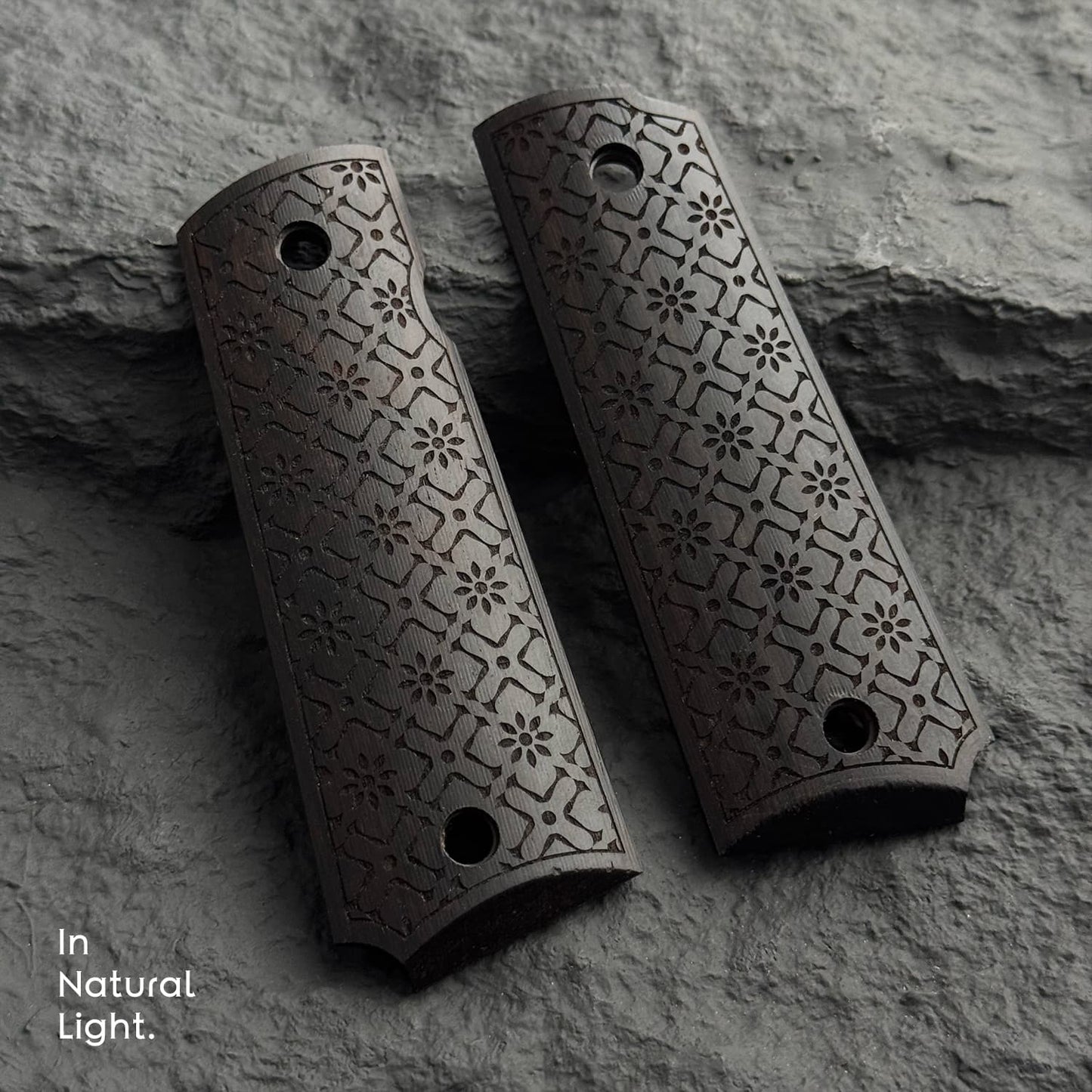 1911 Full Size Black Ebony Pistol Grips Bas-relief Cross and Flowers