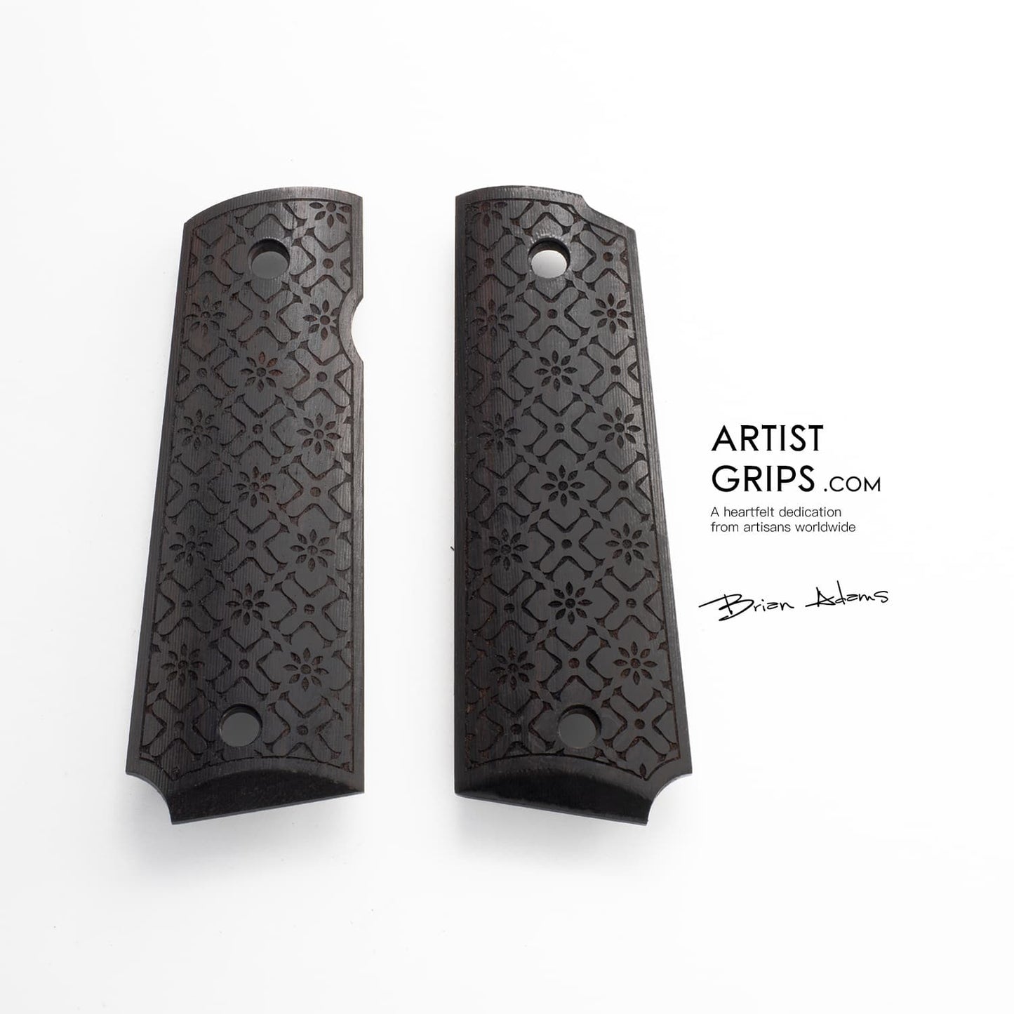 1911 Full Size Black Ebony Pistol Grips Bas-relief Cross and Flowers