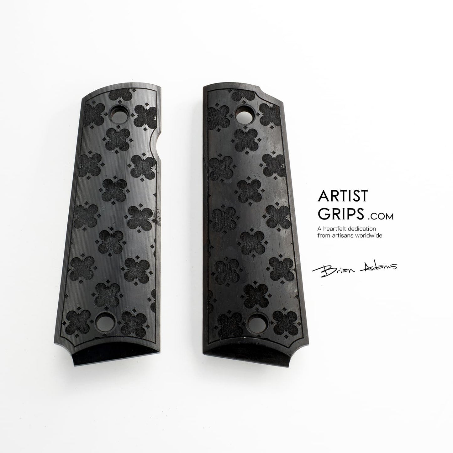 1911 Full Size Black Ebony Pistol Grips Bas-relief Four-leaf Clover D1