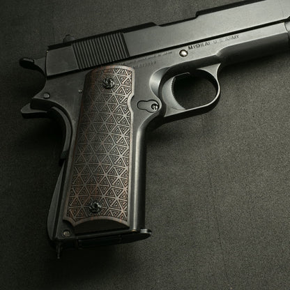 1911 Full Size Black Ebony Pistol Grips Bas-relief Geometric Figure