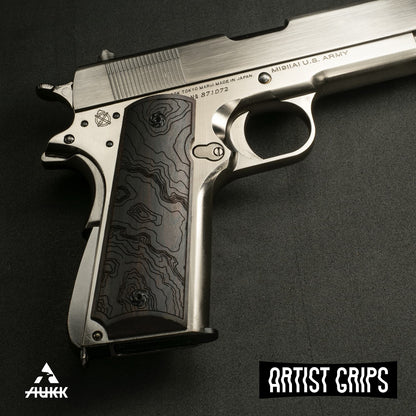 1911 Full Size Black Ebony Pistol Grips Bas-relief Contour