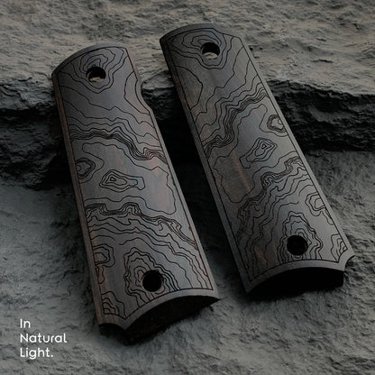 1911 Full Size Black Ebony Pistol Grips Bas-relief Contour